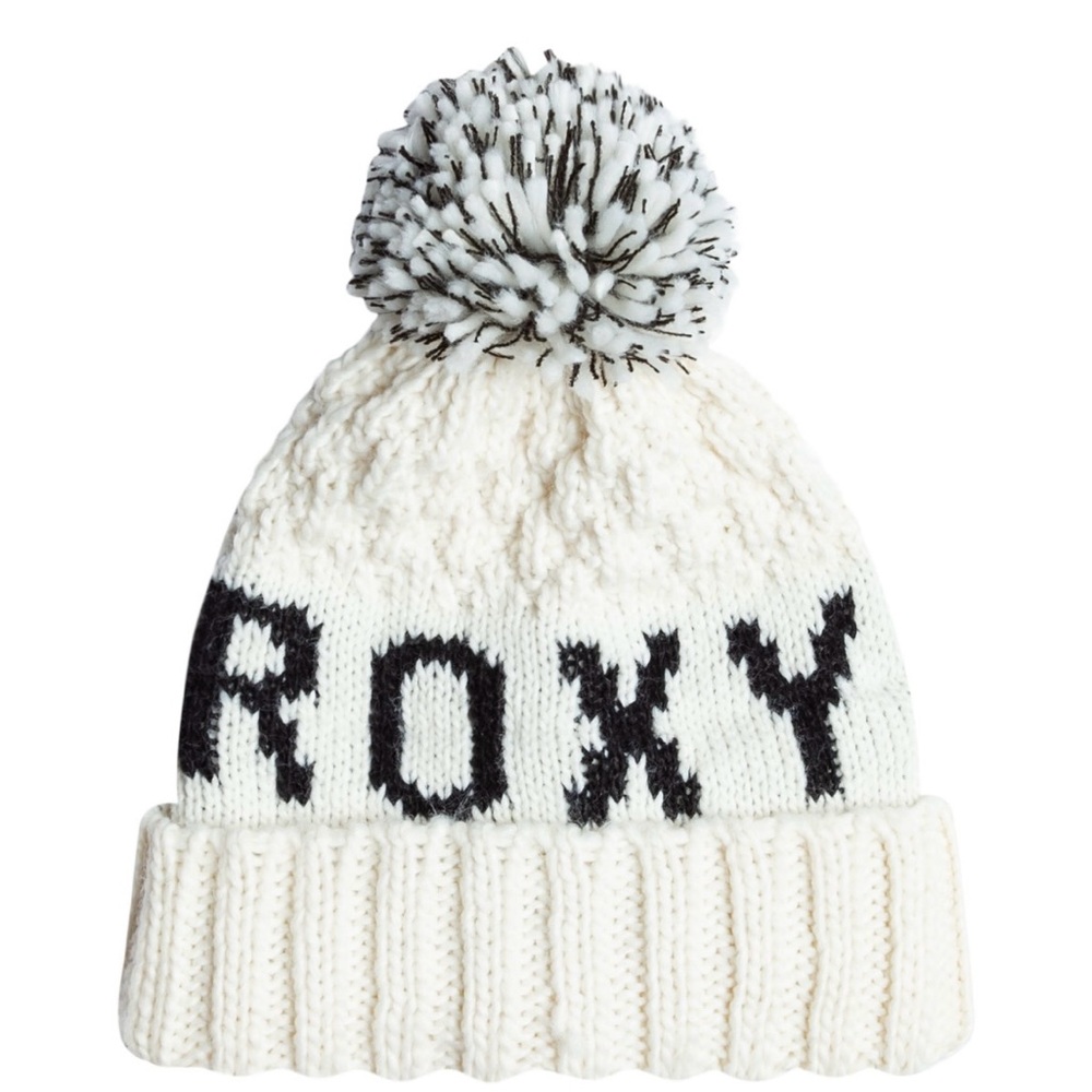 Roxy White and Black Knit Beanie